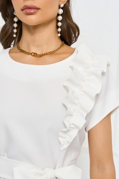 Платье белое с изящной оборкой Bellovera(фото3)