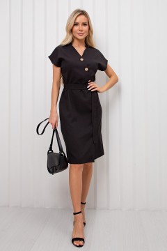 Платье льняное чёрное с поясом Милитта №8 Valentina(фото3)
