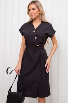 Платье льняное чёрное с поясом Милитта №8 Valentina