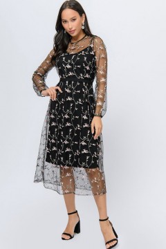 Платье чёрного цвета с цветочной вышивкой 1001 dress