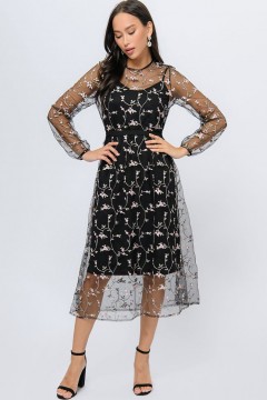 Платье чёрного цвета с цветочной вышивкой 1001 dress(фото2)