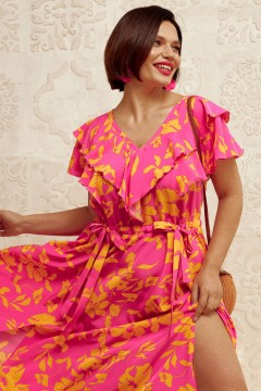 Платье миди розовое с оборками Aquarel(фото3)