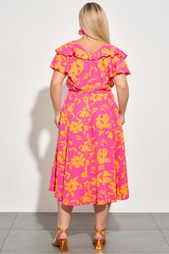 Платье миди розовое с оборками Aquarel(фото4)