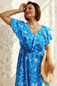 Платье миди синее с оборками Aquarel(фото2)