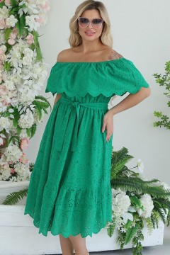 Платье зелёное с широким воланом Wisell