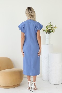 Платье миди синего цвета с оборками на рукавах Wisell(фото5)
