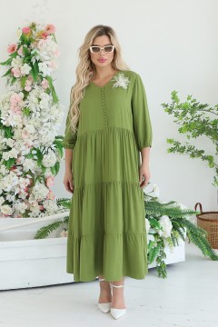 Платье длинное зелёного цвета с брошью в виде цветка Wisell(фото2)