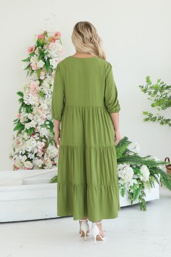 Платье длинное зелёного цвета с брошью в виде цветка Wisell(фото5)