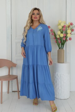 Платье длинное голубого цвета с брошью в виде цветка Wisell(фото2)