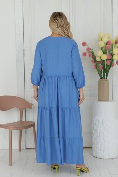 Платье длинное голубого цвета с брошью в виде цветка Wisell(фото5)