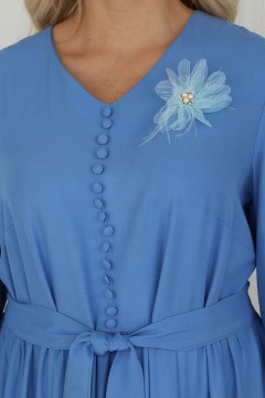 Платье длинное голубого цвета с брошью в виде цветка Wisell(фото3)