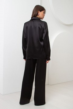 Костюм атласный чёрного цвета с брюками Mariko(фото4)