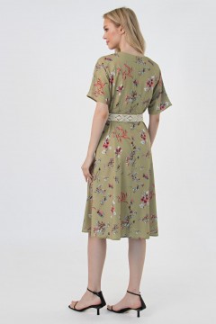 Платье лёгкое оливкового цвета с разрезом Mariko(фото3)