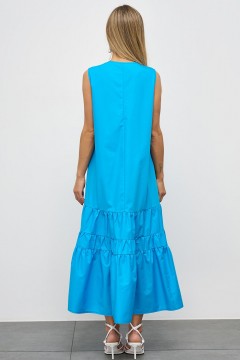 Платье длинное голубое без рукавов с поясом Jetty(фото4)