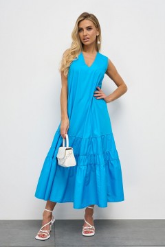 Платье длинное голубое без рукавов с поясом Jetty(фото2)