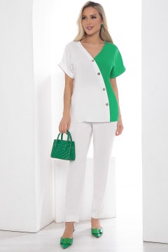 Блузка бело-зелёная с декоративными пуговицами Lady Taiga(фото2)