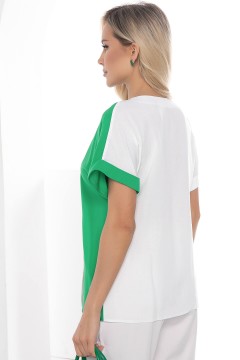 Блузка бело-зелёная с декоративными пуговицами Lady Taiga(фото4)