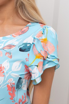 Блузка голубая с цветочным принтом Мелисса №95 Valentina(фото3)