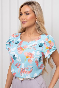 Блузка голубая с цветочным принтом Мелисса №95 Valentina(фото4)