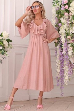 Платье длинное розового цвета с воланом Wisell