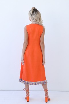 Платье летнее оранжевое с пуговицами Wisell(фото4)