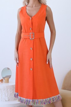 Платье летнее оранжевое с пуговицами Wisell(фото3)
