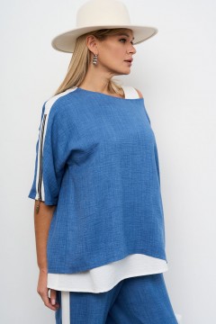 Блузка из вискозной ткани синего цвета Intikoma(фото4)
