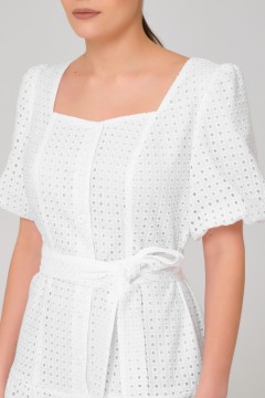 Платье миди молочного цвета из шитья с поясом Priz(фото3)