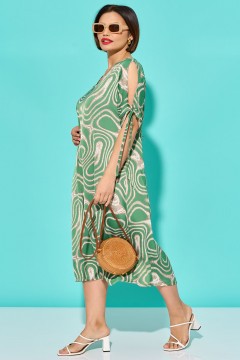 Платье А-силуэта зелёное с вырезами на плечах Aquarel(фото2)