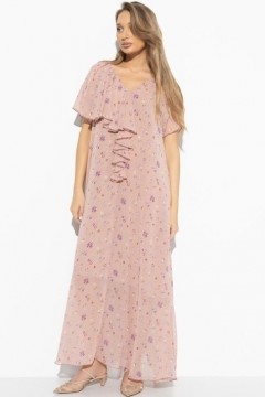 Платье розовое длинное с воланом Charutti