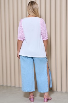 Блузка трикотажная белая с объёмными рукавами Dora(фото3)