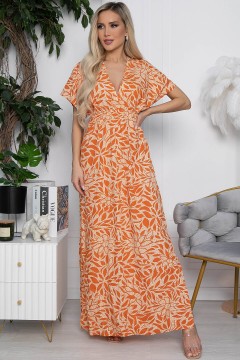 Платье длинное оранжевое с принтом Lady Taiga(фото2)