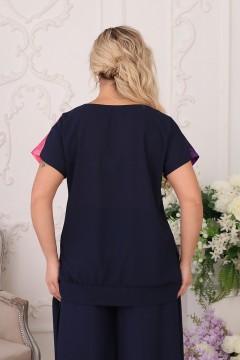 Блузка розово-синего цвета с коротким рукавом Wisell(фото5)