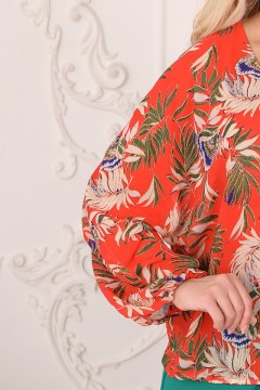 Блузка шифоновая оранжевого цвета с принтом Wisell(фото3)