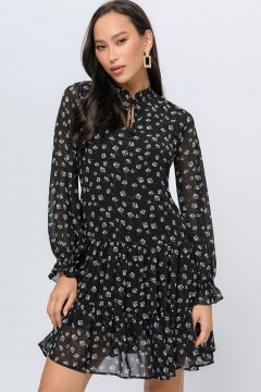 Платье чёрное длины мини с цветочным принтом 1001 dress