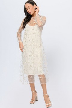 Платье бежевого цвета с цветочной вышивкой 1001 dress(фото2)