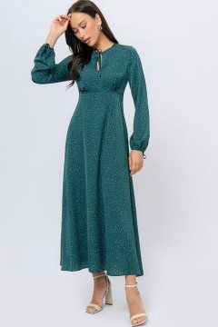 Платье длинное зелёного цвета в горошек 1001 dress(фото2)