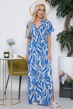 Платье длинное синее с принтом из штапеля Lady Taiga