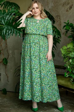 Платье зелёное длинное из штапеля с принтом Jetty-plus