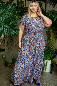 Платье синее длинное из штапеля с цветочным принтом Jetty-plus(фото2)