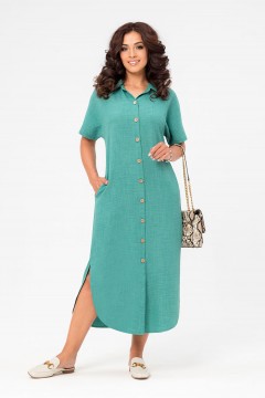 Платье-рубашка зелёное летнее длинное Serenada(фото2)