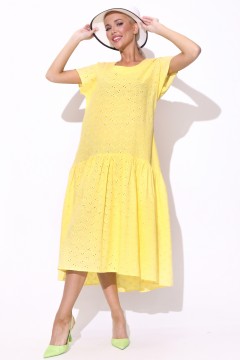 Платье длинное лимонного цвета из хлопка-шитьё Elza(фото2)