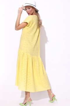 Платье длинное лимонного цвета из хлопка-шитьё Elza(фото3)