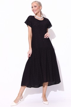 Платье длинное чёрное из хлопка-шитьё Elza(фото2)