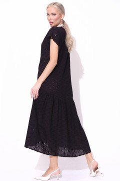 Платье длинное чёрное из хлопка-шитьё Elza(фото3)