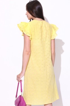 Платье миди из хлопка-шитьё с рукавами-крылышками Elza(фото3)