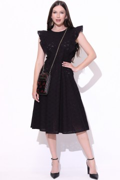 Платье миди из чёрного хлопка-шитьё с рукавами-крылышками Elza(фото2)