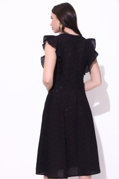 Платье миди из чёрного хлопка-шитьё с рукавами-крылышками Elza(фото3)