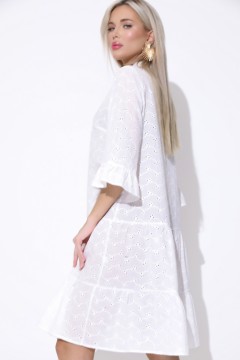 Платье миди из хлопка-шитьё белое с расклёшенными рукавами Elza(фото3)