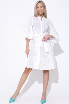 Платье миди из хлопка-шитьё белое с расклёшенными рукавами Elza(фото2)